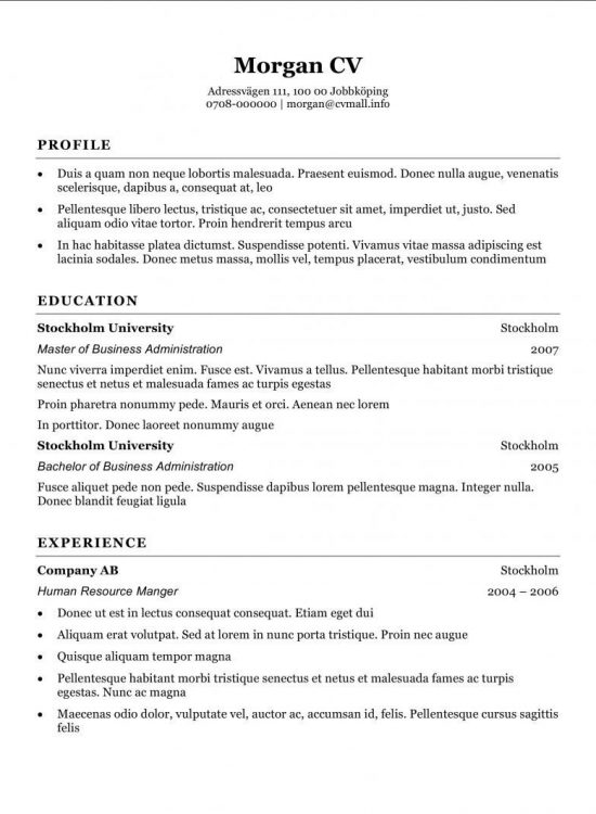 CV-mall på engelska